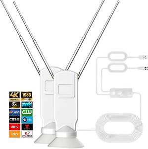 lot 40307 image: Indoor TV Antenna for Smart TV, 360° Reception Digital HD Antenna Without Cable, Support 4K8K1080p for Free Local Channels, with Super Signal Booster (2Rabbits, Medium) - Retail $20
