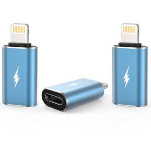 lot 40309 image: TechMatte Female USB C to Male Lightning Adapter 3 Pack 2.2A Charging Data Transfer, Compatible with iPhone 14, 13, 12, 11 Xs SE iPad iPod AirPods, Not for Audio HeadphonesOTG Android Anti-Lost, Blue - Retail $7