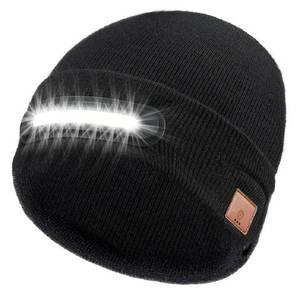 lot 40322 image: RANCOVY Rechargeable LED Headlamp Cap with Lights for Men and Women, Unisex Beanie Hat with Light Warm Knitted Cap with USB Flashlight - Black - Retail $10