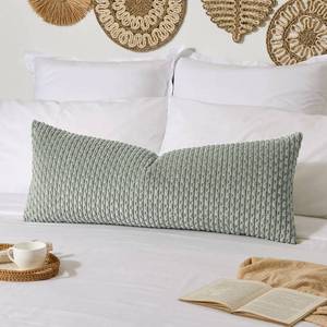 lot 49151 image: Kevin Textile 14x36 Inch Long Lumbar 1 Pack Boho Decorative Throw Pillow Cover Soft Striped Corduroy Rectangle Cushion Case Farmhouse Solid Color Accent for Living Room Couch Sofa Bed, Greyish Green