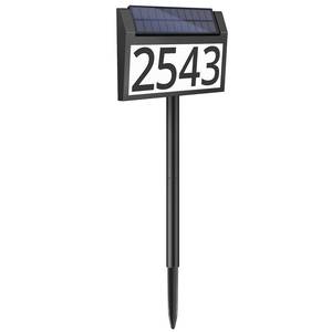lot 49152 image: MAXvolador Solar Address Sign Lighted House Numbers Waterproof, Solar Powered LED Illuminated Address Plaques with Stakes, 3-Color in 1 Address Number - Retail $30
