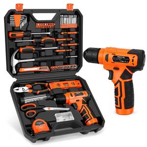 lot 49153 image: 139-Piece Tool Set - Tool Kit with 8V Cordless Drill Driver in ToolBox Storage Case, General Household Drill Set for Home Repairs, Handyman, DIY Projects - Retail $63