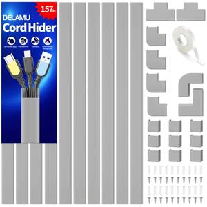 lot 49157 image: Delamu 157in Delamu Cord Hider Wall for Wall Mounted TV, Wire Hider Kit - Retail $23