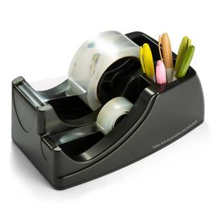 lot 49162 image: Officemate Recycled 2-in-1 Heavy Duty Tape Dispenser, 1 and 3 Cores, Black (96690) - Retail $25