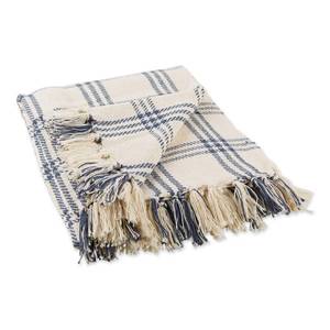 lot 49180 image: DII Modern Farmhouse Plaid Collection Cotton Fringe Throw Blanket, 50x60, WhiteFrench Blue - Retail $23