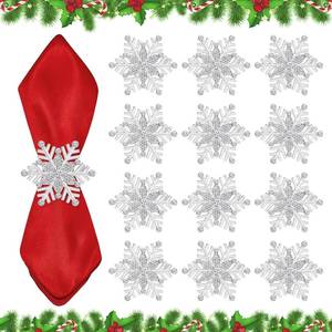 lot 49182 image: 12Pcs Christmas Snowflake Napkin Rings Set - Silver Napkin Ring Holder, Xmas Metal Rhinestone Round Serviette Buckle - For Party Favors, Dinning Table Setting, Wedding, Holiday Decor - Retail $10
