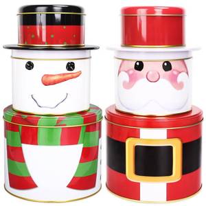 lot 49184 image: Whaline 2 Pack Christmas Cookie Tins with Lids Large Santa Claus Nutcracker Cookie Jar 3D Metal for Storing Treat Chocolate Wrapping Party Favor - Retail $22