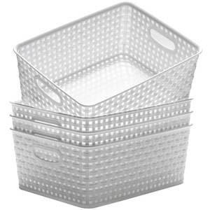 lot 49186 image: Eslite Plastic Storage Baskets for Organizing,11X8.5X4.7,Pack of 4 (White) - Retail $27