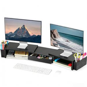 lot 49193 image: Spacrea Metal Desk Organizers and Accessories, Dual Monitor Stand Riser with Drawer and 2 Pen Holders, Desk Accessories & Workspace Desktop Organizers for Office Supplies (Black) - Retail $28