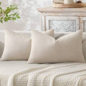 lot 49194 image: MIULEE Pack of 2 Lumbar Couch Throw Pillow Covers 20x12 Inch Neutral Beige Modern Boho Accent Decorative Pillow Covers Soft Chenille Farmhouse Cushion Covers for Home Decor Bed Sofa Living Room - Retail $17