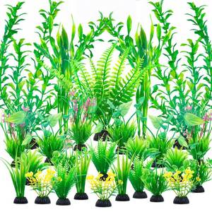 lot 49198 image: Ameliade Aquarium Artificial Green Plastic Plants Decorations 26 PCS Large Fish Tank Accessories Goldfish Betta Tank Decor - Retail $9