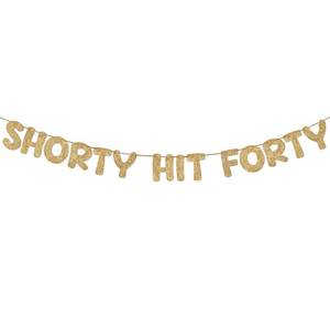 lot 51074 image: Fulmoon Pre Strung Shorty Hit Forty Banner Glitter 40th Birthday Decorations Funny Birthday Banner for Women and Men 40th Party Sign Gift 40 Year Party Favors Supplies(Champagne Gold) - Retail $8