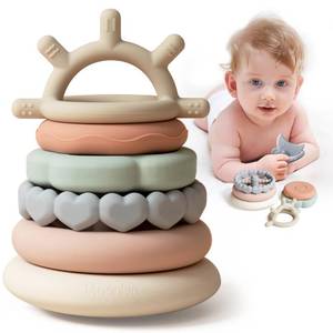 lot 51082 image: Moonkie Stacks of Circles Soft Teething Toy  Educational Learning Baby Toy  Stacking Ring Toys for Babies Boy and Girl  7 Piece Teethers Set - Retail $14