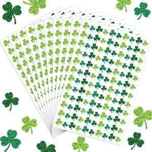 lot 51091 image: Gueevin 1200 Pcs Glitter Shamrock Stickers Mini St. Patricks Day Clover Stickers Irish Day Themed Party Holiday Gifts for Teacher Reward Sheet Home Favor Gift Supplies - Retail $10