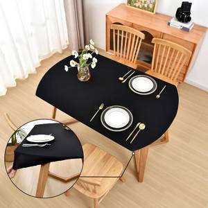 lot 51092 image: Amonsa Oval Black Fitted Tablecloth with Elastic 42x60 inch for Oval Tables Washable Stretchy Spandex Fabric Table Cover Cloth Not Vinyl Table Protector - Retail $15