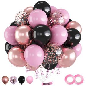 lot 51093 image: JOBKOO Pink & Black 55pcs Balloon Set (12inch) - Rose Gold Confetti, Female Gift, Ideal for Wedding, Birthday, Party Decoration - Retail $10