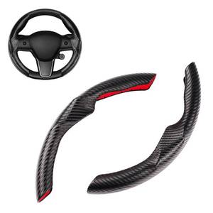 lot 59349 image: Black Steering Wheel Cover for Tesla Model 3Y 2016-2025 2026 JuniperHighland  Non-Slip, Segmented, Custom-Fit, Carbon Fiber  Model Y Juniper Accessories  Model 3 Highland Accessories - Retail $18