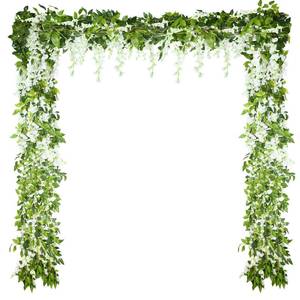 lot 59350 image: Syhood 4 Pieces 26 ft in Total White Artificial Wisteria Garland Hanging Flowers Vine Wedding Silk Wisteria Hanging Flower for Wedding Arch Home Garden Party Outdoor Decor - Retail $20