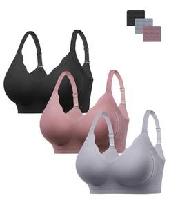 lot 59352 image: HBselect Jelly Bras for Women No Underwire 3PCS Medium Comfort Wireless Push Up Bras Seamless Scalloped Lift Everyday Bralettes - Retail $35