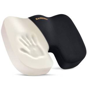 lot 59360 image: SAIREIDER Office Chair Cushion, Car Seat Cushion, Memory Foam Coccyx Cushion Pads for Tailbone Pain, Sciatica Relief Pillow, Correct Sitting Posture (Black) - Retail $18