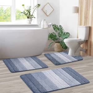 lot 59362 image: Kmson 3 Pcs Ombre Bathroom Rugs Set with U-Shaped Mat, Non Slip,Quick Drying, Ultra Soft and Water Absorbent Bath Carpet for Bedroom Floor Living Room,Machine Washable,Blue - Retail $34
