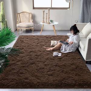 lot 59363 image: DweIke Fluffy Brown Rugs for Bedroom Living Room, 3x5 Feet Soft Plush Shaggy Dark Brown Girls Boys Kids Rug, Non-Slip and Machine Washable Carpet for Dorm Nursery Classroom Decor - Retail $23