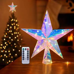 lot 59368 image: Christmas Tree Topper Star 11.8 PET Christmas Tree Topper Lighted with Remote Multicolour 20LED Lighted Treetop Decorate for Xmas Decorations Ornaments Holiday Party Indoor Decor - Retail $10