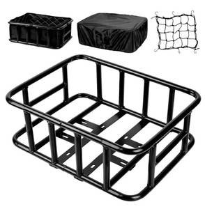 lot 63048 image: Bike Basket Rear, Large Bicycle Basket with Cargo Net, Liner and Waterproof Cover for Electirc Bike, Ebike and Bikes