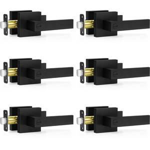 lot 63055 image: Plustool 6 Pack Matte Black Door Handles, Keyless Interior Door Knobs, Privacy Door Lever Locksets for Bedroom Bathroom, Heavy Duty Square Door Lock (2.0lb), Reversible for Left&Right Handled Doors - Retail $57