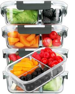 lot 63059 image: M MCIRCO 5-Pack, 36 oz Glass Meal Prep Containers 3 Compartment with Lids, Glass Lunch Containers,Food Prep Lunch Box,Bento Box,Microwave, Oven, Freezer, Dishwasher (4.5 Cups) - Retail $51