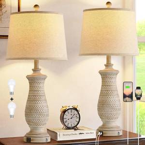 lot 63060 image: Ireliare Farmhouse Table Lamps for Living Room Set of 2, Touch Lamps for Nightstand with Dual USB Charging Port, Bedside Table Lamp for Bedroom, 2 Bulb Included - Retail $100