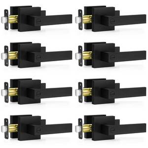 lot 63064 image: Plustool 8 Pack Matte Black Door Handles, Keyless Interior Door Knobs, Privacy Door Lever Locksets for Bedroom Bathroom, Heavy Duty Square Door Lock (2.0lb), Reversible for Left&Right Handled Doors - Retail $88