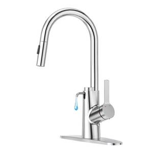 lot 63065 image: Aktines Kitchen Faucet with Built-in Soap Dispenser and Pull Down Sprayer, High Arc Stainless Steel Faucet for Kitchen, Wet Bar, Laundry, Outdoor, or RV Sinks, Polished Chrome - Retail $65