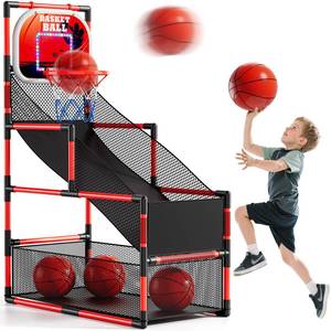 lot 63068 image: NIPLOOOW Arcade Basketball Game Set for Kids 3-12 Years Old, Kids Basketball Hoop with 4 Balls & Pump, Indoor Outdoor Sports Play Toys, Basketball Games Toys, for Boys Girls Teens - Retail $48