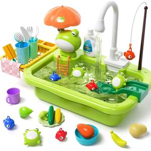 lot 63069 image: Play Sink with Running Water, Kitchen Play Sink Toy with Electric Faucet, Play Kitchen Accessories, Floating Pool Toys & Fishing Game, Kids Pretend Play-Dishwasher Play Set for Boys Girls Toddlers-SINK ONLY - Retail $34