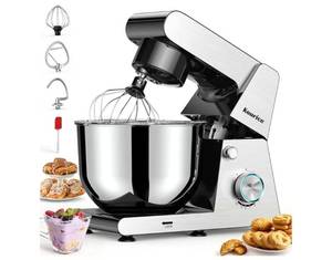 lot 63079 image: Stand Mixer Body with Stainless Steel Cladding Pro-Grade Powerful Kitchen Mixer for Baking Bread Dough Cake 10p Speed Tilt-Head Electric Food Mixer With 6.5QT Bowl Dough Hook Wire Whisk Flat Beater