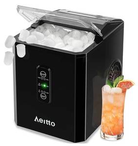 lot 63092 image: Aeitto Ice Makers Countertop, 9 Ice Cubes Release in 6 Mins, 26Lbs24H, 2 Sizes of Bullet Ice Machine,Self-Cleaning Portable Ice Maker with Ice Scoop and Basket for Home Kitchen Office Bar RV, Black