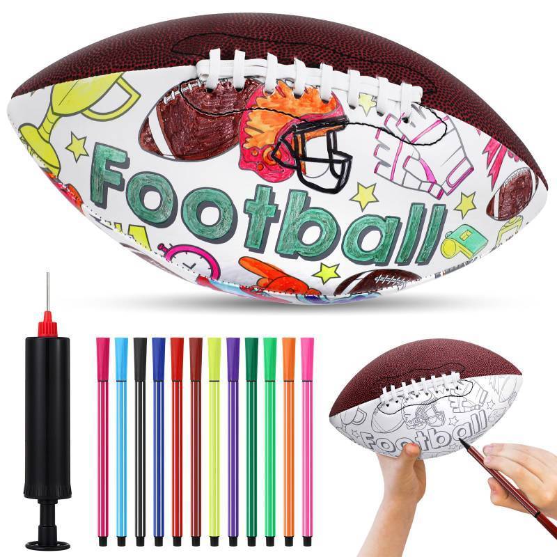 lot 25827 image: Hollowfly 1 Set Color Your Own Footballs Set Kids Mini Football or Soccer Ball Custom Designs Color Youth Junior Ball Craft Gifts with 12 Markers and Inflator for Kids Size 6