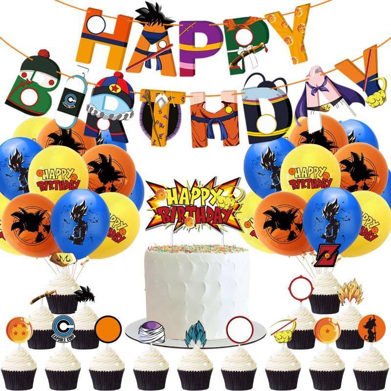 lot 30073 image: Birthday Party Supplies Set ,Includes Happy Banner - Cake&Cupcake Toppers - 24 Latex Balloons for Kids Theme Birthday Party Decoration - Retail $22