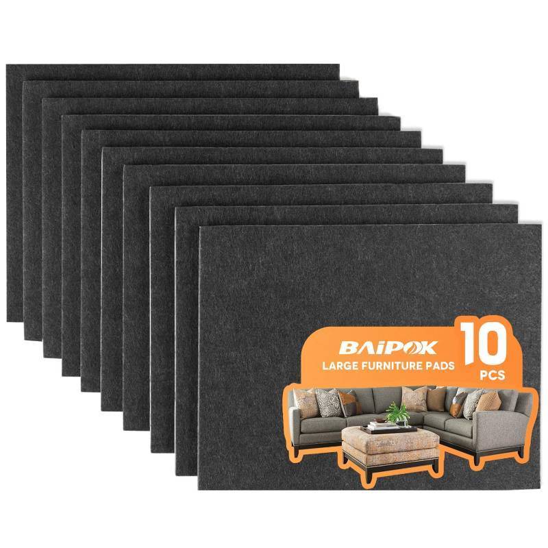 lot 40041 image: Felt Furniture Pads 10pcs 8 x 6 Adhesive Large Felt Pads, Cuttable Chair Leg Pads, Hardwood Floor Protectors for Furniture, Black - Retail $9