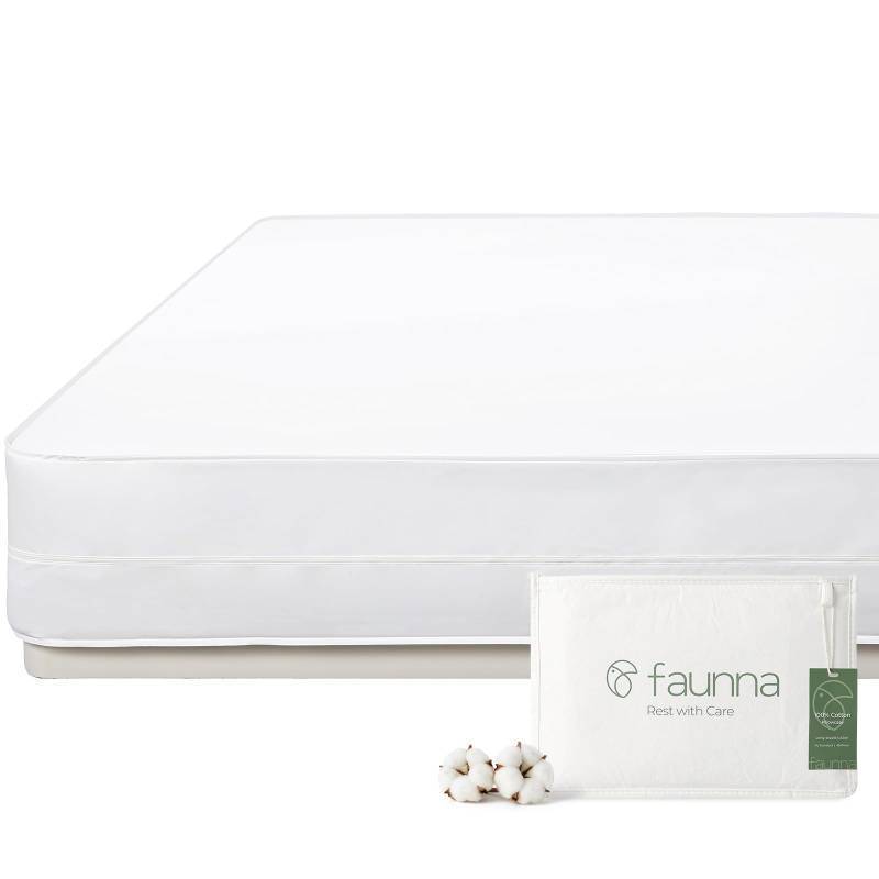lot 48960 image: FAUNNA Zippered Mattress Encasement, 100% Cotton Bed Bug and Dust Mite Proof Mattress Protector, Hypoallergenic, Antibacterial Protection, Noiseless Zipper, Six-Sided Cover (King 16 Deep) - Retail $55