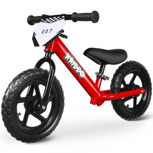 lot 3883 image: KRIDDO Toddler Balance Bike 2 Year Old, Age 18 Months to 5 Years Old, 12 Inch Push Bicycle with Customize Plate (3 Sets of Stickers Included), Steady Balancing, Gift Bike for 2-3 Boys Girls, Red - Retail $63