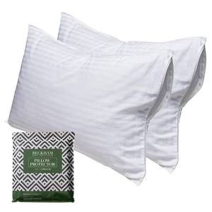 lot 3884 image: Beckham Hotel Collection Queen Size White Pillow Protector with Zipper Set of 2, Soft and Breathable Cotton Pillow Protector Covers - Retail $20