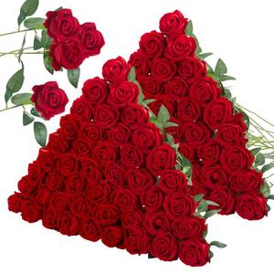 lot 3885 image: InnoGear 100 Pcs Red Roses Artificial Flowers, Fake Velvet Silk Rose Bulk Faux Flower for Decoration DIY Wedding Centerpieces Proposal Bridal Bouquets Shower Party Home Floral Decor (100, Red) - Retail $70