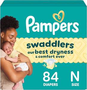 lot 3887 image: Pampers Swaddlers Diapers, Size 0 (up to 10 lbs), 84 Count, Absorbent, Keeps Baby Dry and Comfortable, Skin Safe Disposable Baby Diaper (Packaging May Vary) - Retail $30