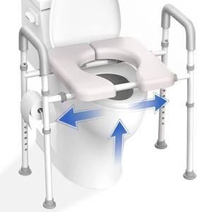 lot 3893 image: Raised Toilet Seat with Handles - Width & Height Adjustable Toilet Seat Risers for Seniors, Heavy Duty Handicap Toilet Riser, Fit Any Toilet, Up to 400lbs - Retail $70
