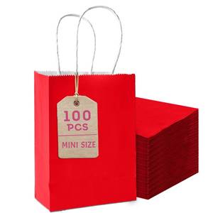 lot 26403 image: Bakepacker 100 Pcs Red Mini Paper Gift Bags with Handles 6x4.5x2.5 Party Favor Bags Multiple Uses (Mini size) - Retail $25