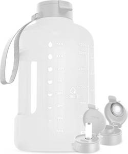 lot 26408 image: AQUAFIT 1 Gallon Water Bottle with Time Marker - Straw & Chug Lid - BPA Free Gym Water Bottle with Straw - Big Gallon Jug (Frosty, 128 oz - 2 Lids) - Retail $40