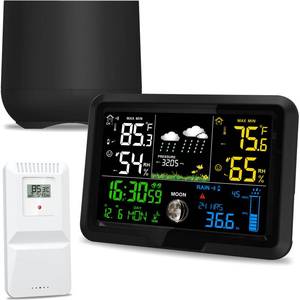 lot 26413 image: Digital Wireless Rain Gauge Outdoor, Home Weather Station Wireless Indoor Outdoor with Self-Emptying Rain Gauge, Thermometer, Barometer, Hygrometer, Atomic Clock, Weather Forecast and Alerts - Retail $50
