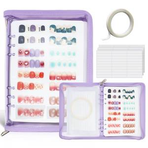 lot 26417 image: KEIFIN Press On Nail Storage Organizer Binder with 8 Insert Pages - A5 Size Reusable Fake Nail Swatch Collecting Book Polish Color Display Holder Container with Tape and Zipper Pocket (PURPLE) - Retail $19